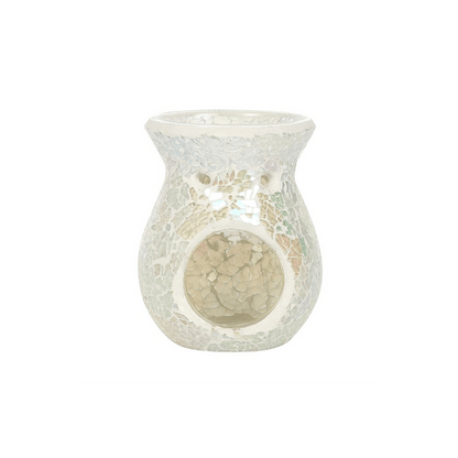Small White Iridescent Crackle Oil Burner - DuvetDay.co.uk