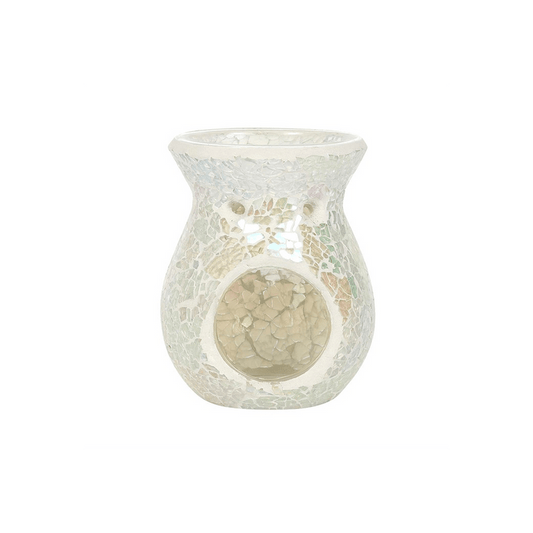 Small White Iridescent Crackle Oil Burner - DuvetDay.co.uk
