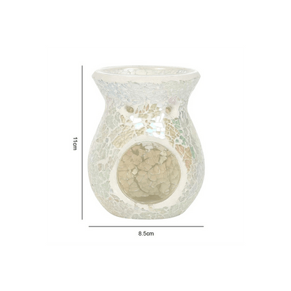 Small White Iridescent Crackle Oil Burner - DuvetDay.co.uk