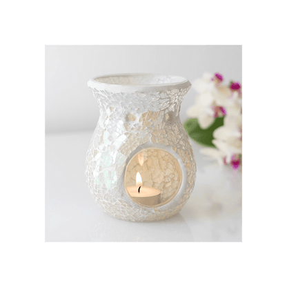 Small White Iridescent Crackle Oil Burner - DuvetDay.co.uk