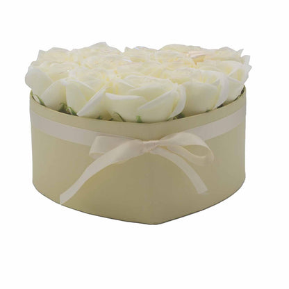 Soap Flower Gift Bouquet - 13 Cream Roses - Heart - DuvetDay.co.uk