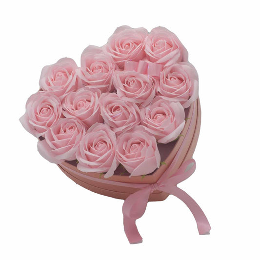 Soap Flower Gift Bouquet - 13 Pink Roses - Heart - DuvetDay.co.uk