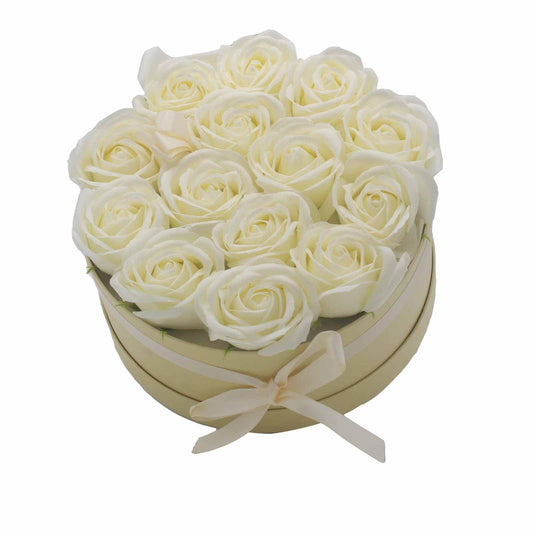 Soap Flower Gift Bouquet - 14 Cream Roses - Round