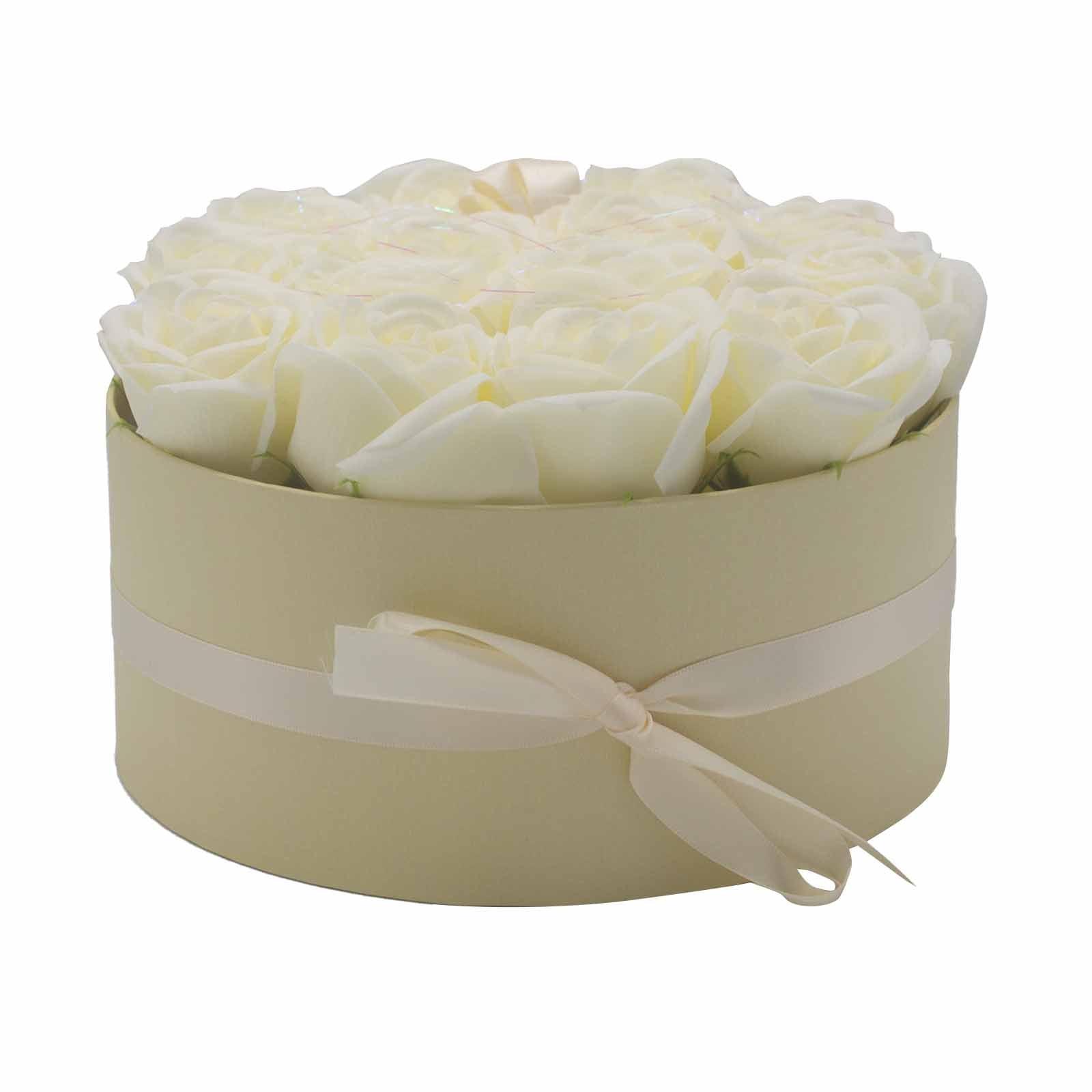 Soap Flower Gift Bouquet - 14 Cream Roses - Round - DuvetDay.co.uk