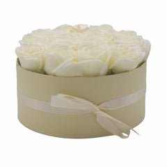 Soap Flower Gift Bouquet - 14 Cream Roses - Round - DuvetDay.co.uk