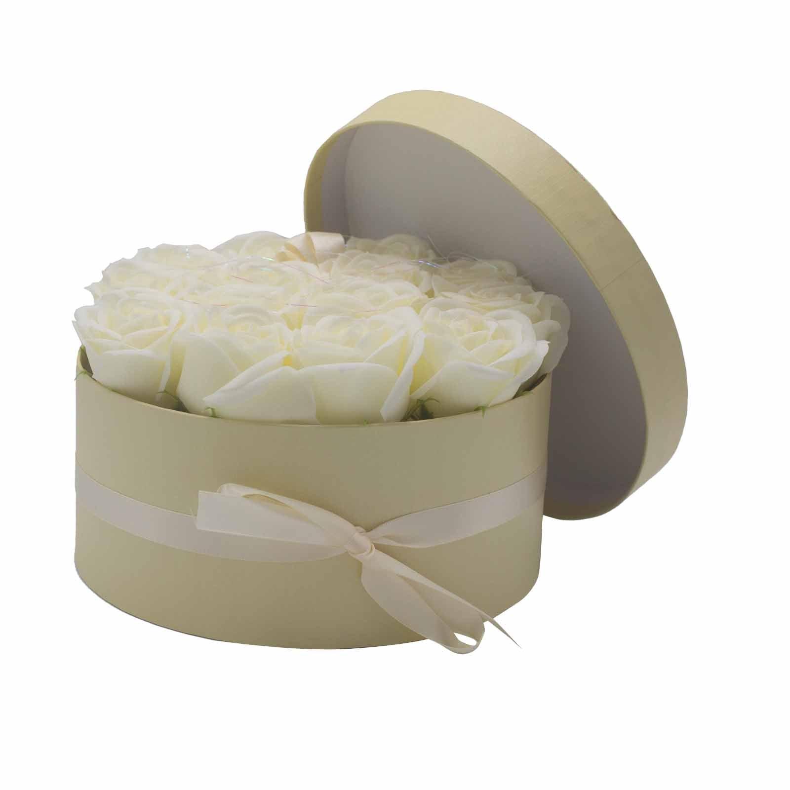 Soap Flower Gift Bouquet - 14 Cream Roses - Round