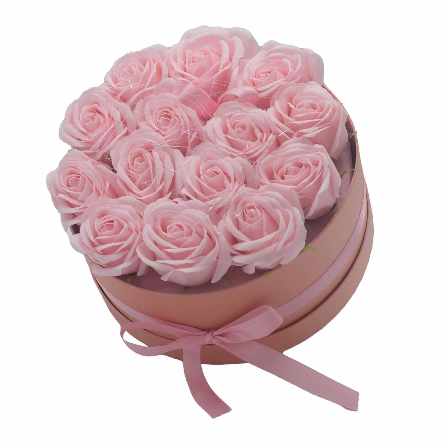 Soap Flower Gift Bouquet - 14 Pink Roses - Round - DuvetDay.co.uk