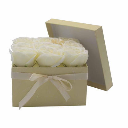 Soap Flower Gift Bouquet - 9 Cream Roses - Square - DuvetDay.co.uk