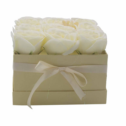 Soap Flower Gift Bouquet - 9 Cream Roses - Square - DuvetDay.co.uk