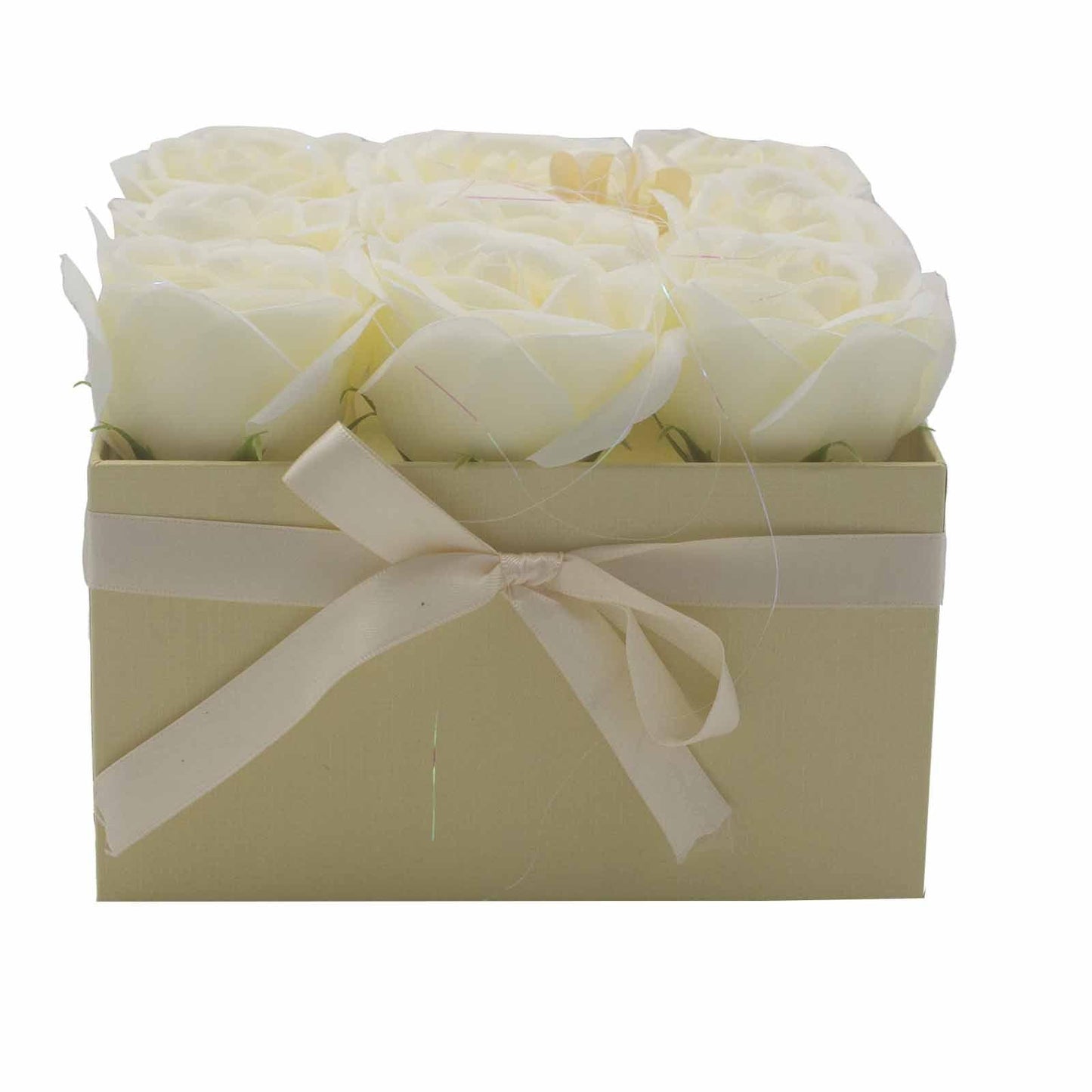 Soap Flower Gift Bouquet - 9 Cream Roses - Square - DuvetDay.co.uk