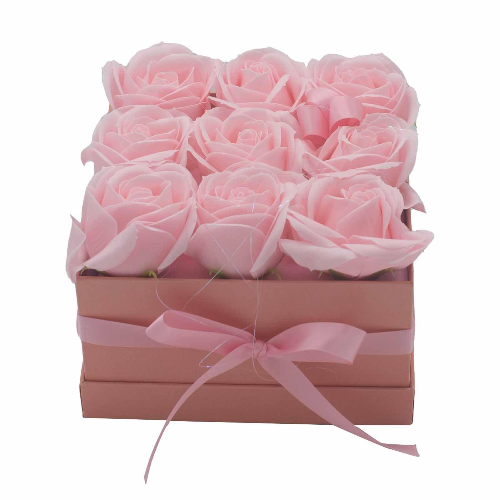 Soap Flower Gift Bouquet - 9 Pink Roses - Square - DuvetDay.co.uk