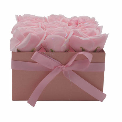 Soap Flower Gift Bouquet - 9 Pink Roses - Square - DuvetDay.co.uk