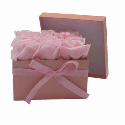Soap Flower Gift Bouquet - 9 Pink Roses - Square - DuvetDay.co.uk