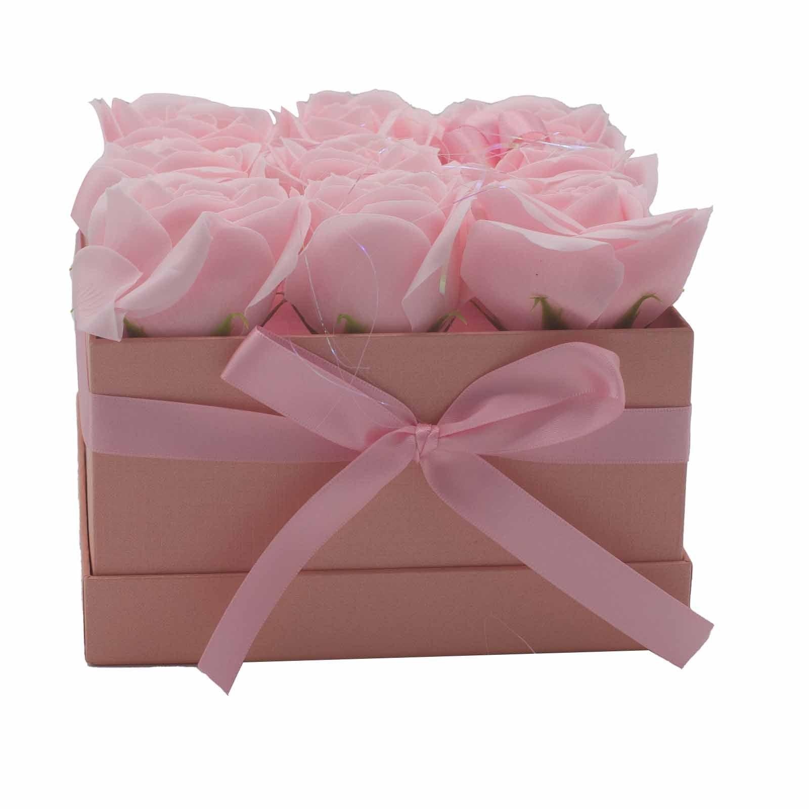 Soap Flower Gift Bouquet - 9 Pink Roses - Square - DuvetDay.co.uk
