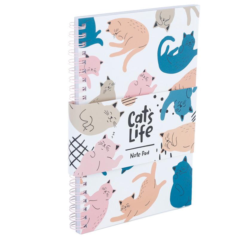 Spiral Bound A5 Lined Notebook - Cat's Life - DuvetDay.co.uk