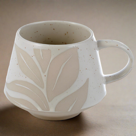 Stoneware Mug Cream Glaze Relief - Florens Hesperantha - DuvetDay.co.uk