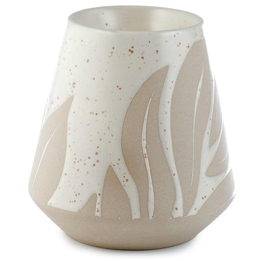 Stoneware Oil Burner - Florens Hesperantha Cream Glaze Relief - DuvetDay.co.uk