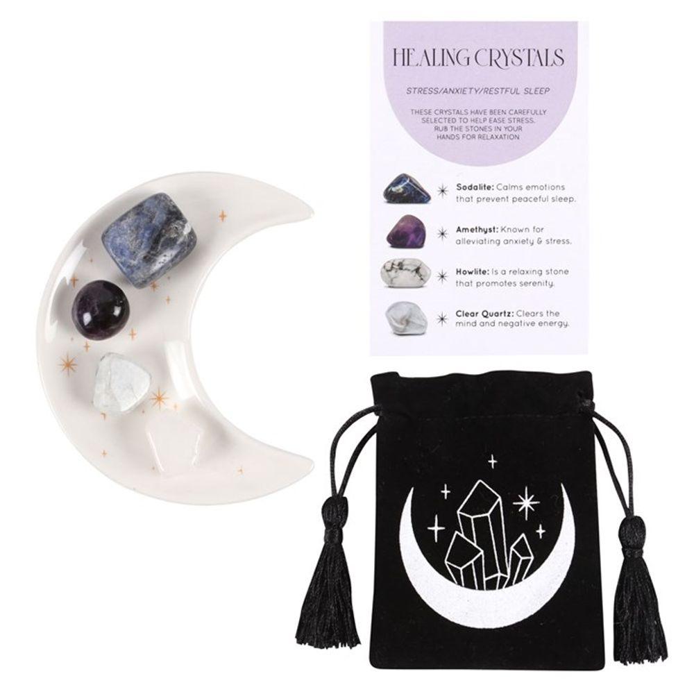 Stress Healing Crystal Set with Moon Trinket Dish - DuvetDay.co.uk