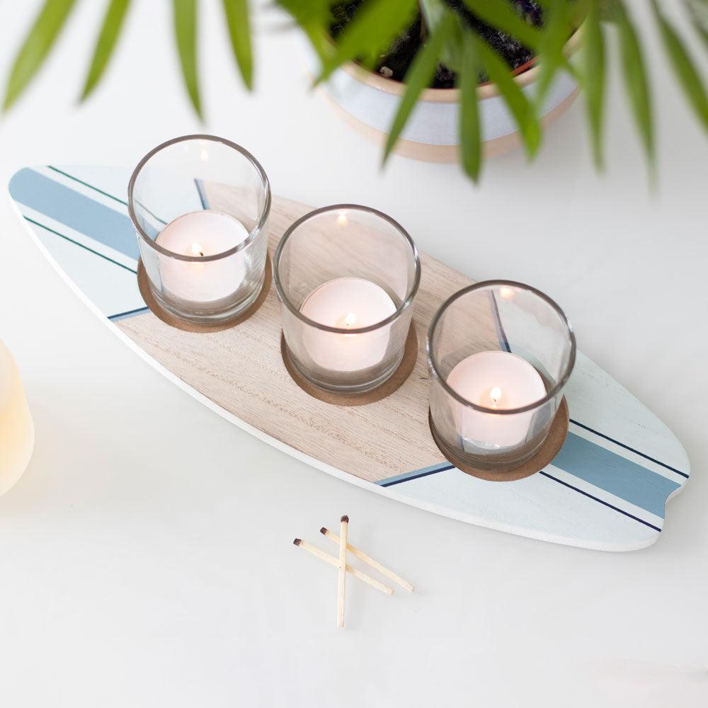 Surfboard Triple Tealight Holder - DuvetDay.co.uk