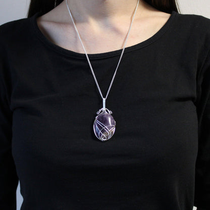 Swirl Wrapped Gemstone Necklace - Amethyst - DuvetDay.co.uk