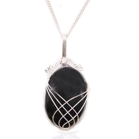 Swirl Wrapped Gemstone Necklace - Black Onyx