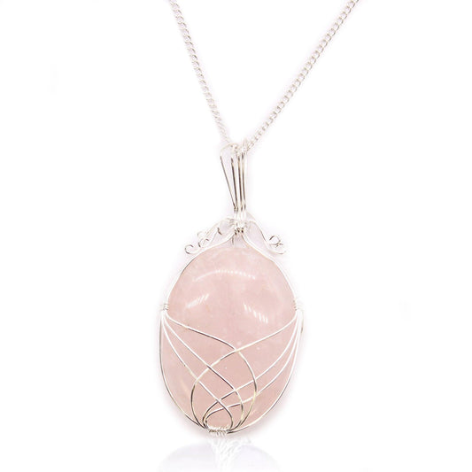 Swirl Wrapped Gemstone Necklace - Rose Quartz - DuvetDay.co.uk