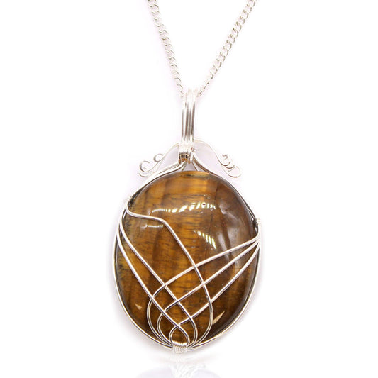 Swirl Wrapped Gemstone Necklace - Tiger Eye - DuvetDay.co.uk