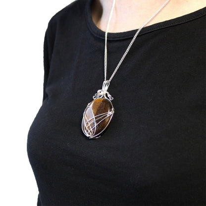 Swirl Wrapped Gemstone Necklace - Tiger Eye - DuvetDay.co.uk