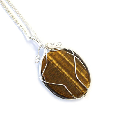 Swirl Wrapped Gemstone Necklace - Tiger Eye - DuvetDay.co.uk
