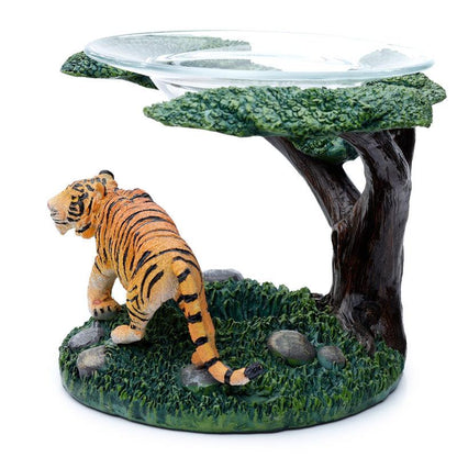 Tiger with Tree Resin Oil and Wax Burner with Glass Dish