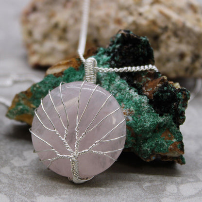 Tree of Life Gemstone Necklace - Rose Quartz - DuvetDay.co.uk