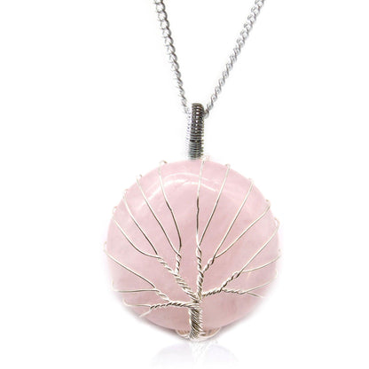 Tree of Life Gemstone Necklace - Rose Quartz - DuvetDay.co.uk