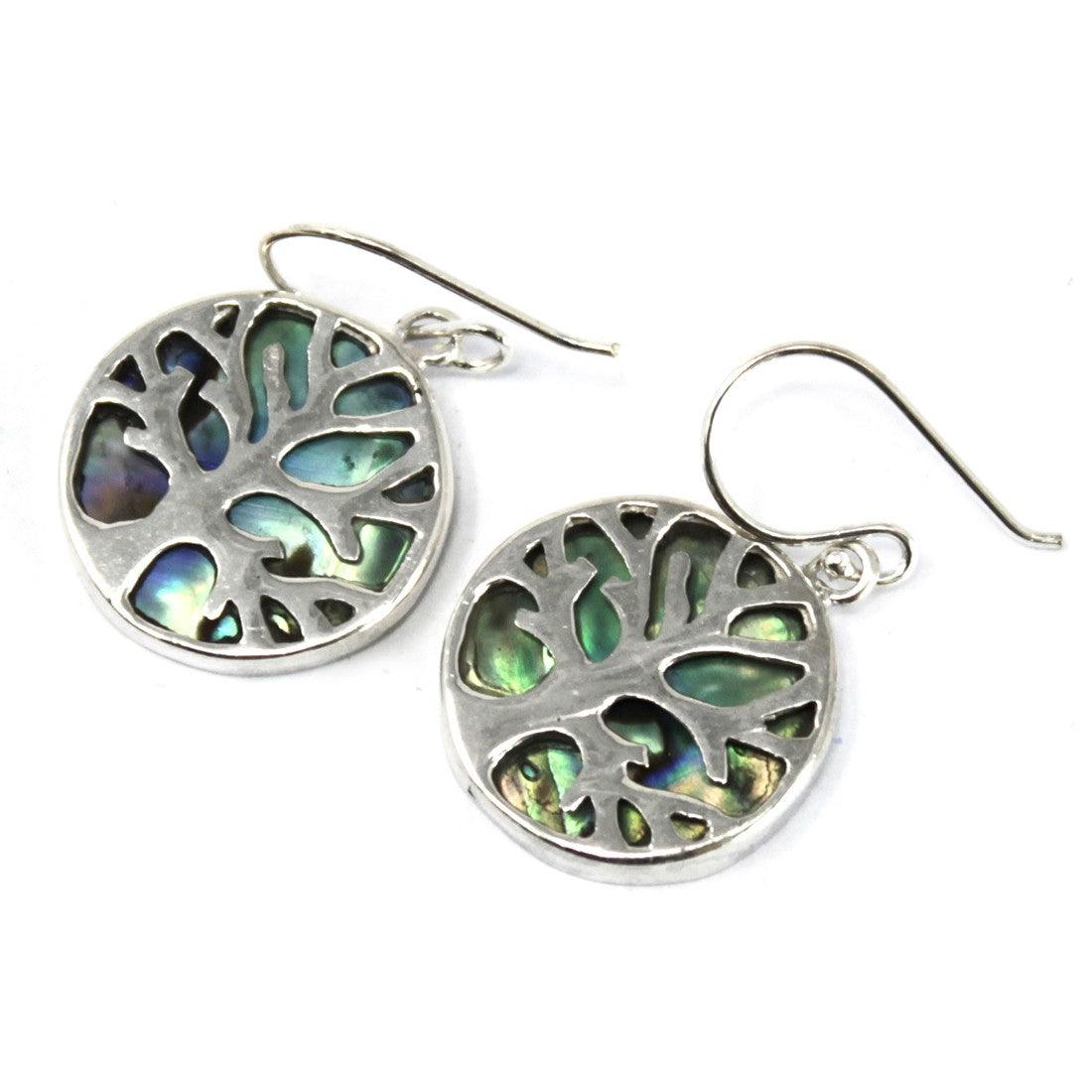 Tree of Life Silver Earrings 15mm - Abalone