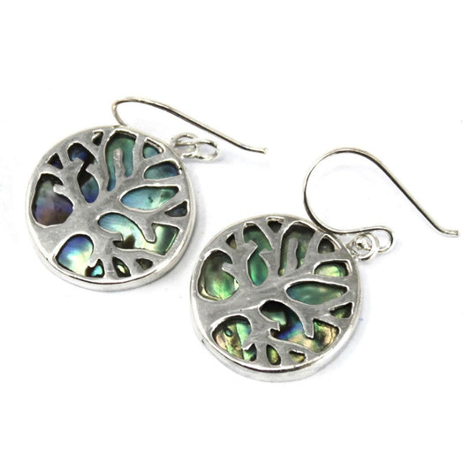 Tree of Life Silver Earrings 15mm - Abalone - DuvetDay.co.uk