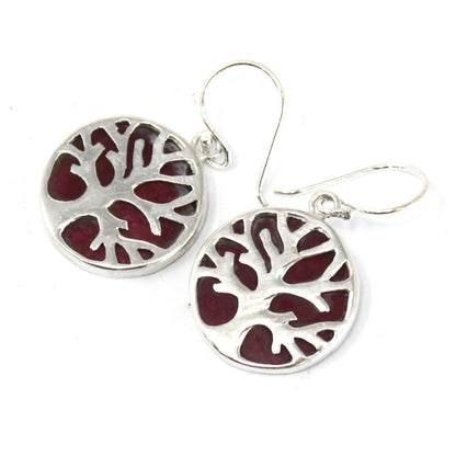 Tree of Life Silver Earrings 15mm - Coral Effect - DuvetDay.co.uk