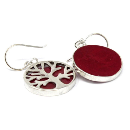Tree of Life Silver Earrings 15mm - Coral Effect - DuvetDay.co.uk