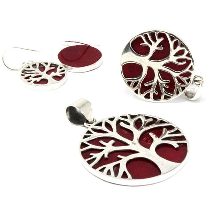 Tree of Life Silver Earrings 15mm - Coral Effect - DuvetDay.co.uk