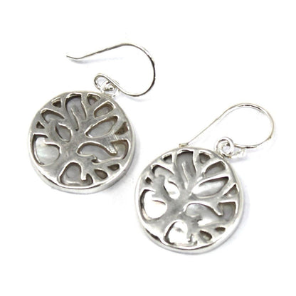 Tree of Life Silver Earrings 15mm - Mother of Pearl - DuvetDay.co.uk