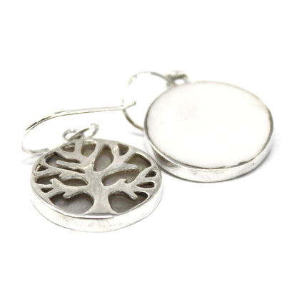 Tree of Life Silver Earrings 15mm - Mother of Pearl - DuvetDay.co.uk