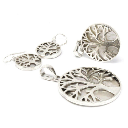 Tree of Life Silver Earrings 15mm - Mother of Pearl - DuvetDay.co.uk