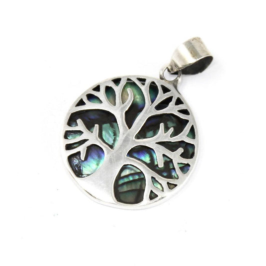 Tree of Life Silver Pendant 22mm - Abalone - DuvetDay.co.uk