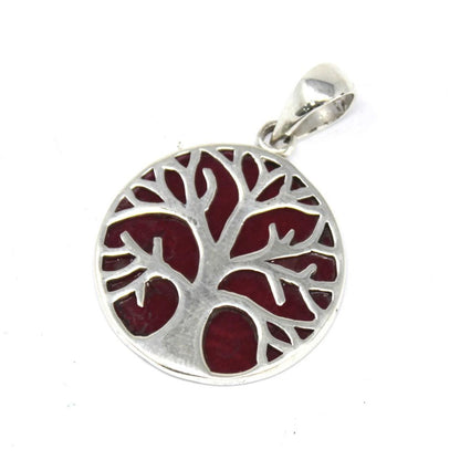Tree of Life Silver Pendant 22mm - Coral Effect - DuvetDay.co.uk