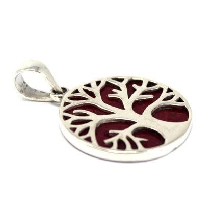 Tree of Life Silver Pendant 22mm - Coral Effect - DuvetDay.co.uk
