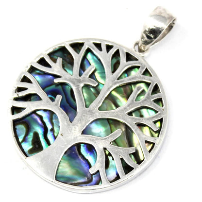 Tree of Life Silver Pendant 30mm - Abalone - DuvetDay.co.uk