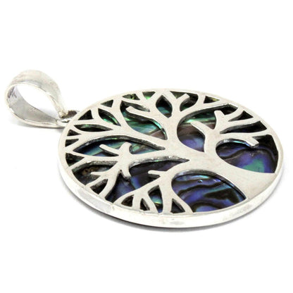 Tree of Life Silver Pendant 30mm - Abalone - DuvetDay.co.uk