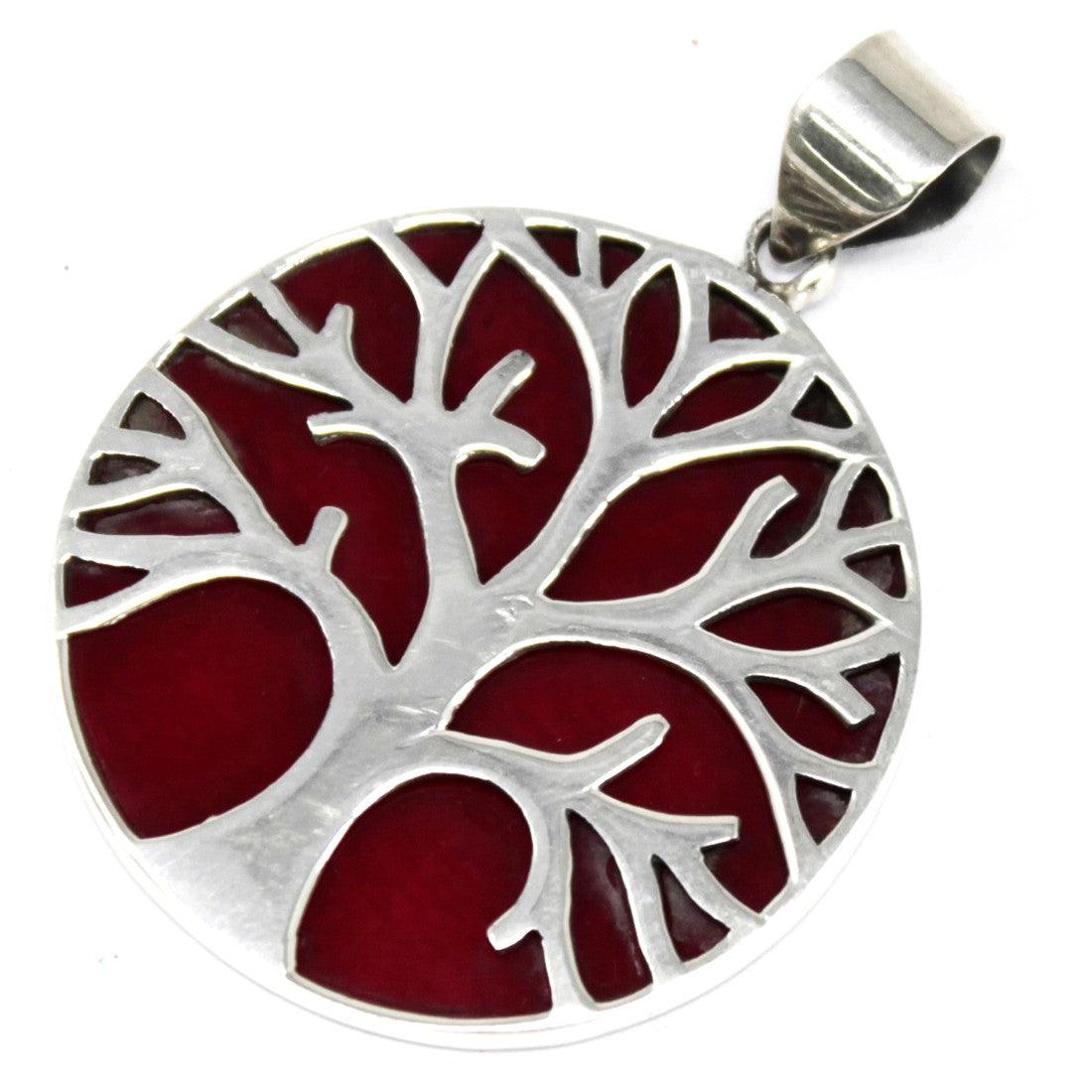 Tree of Life Silver Pendant 30mm - Coral Effect - DuvetDay.co.uk