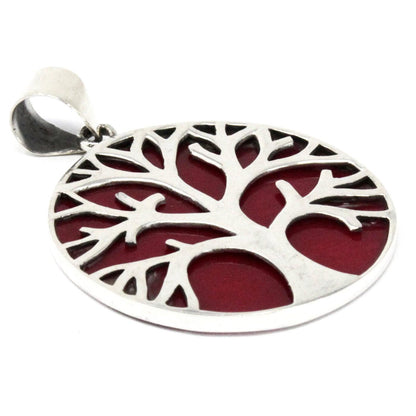 Tree of Life Silver Pendant 30mm - Coral Effect - DuvetDay.co.uk