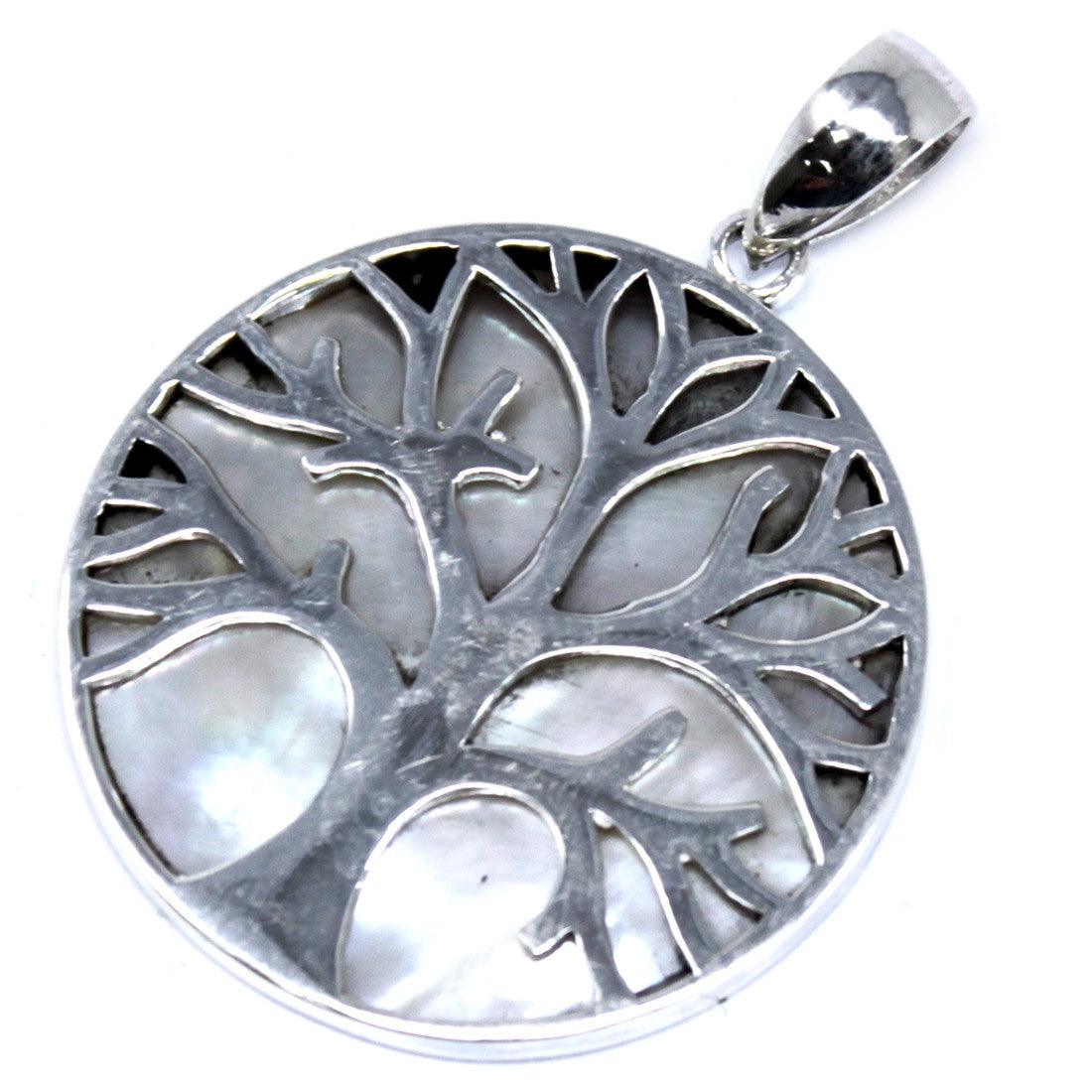 Tree of Life Silver Pendant 30mm - Mother of Pearl - DuvetDay.co.uk
