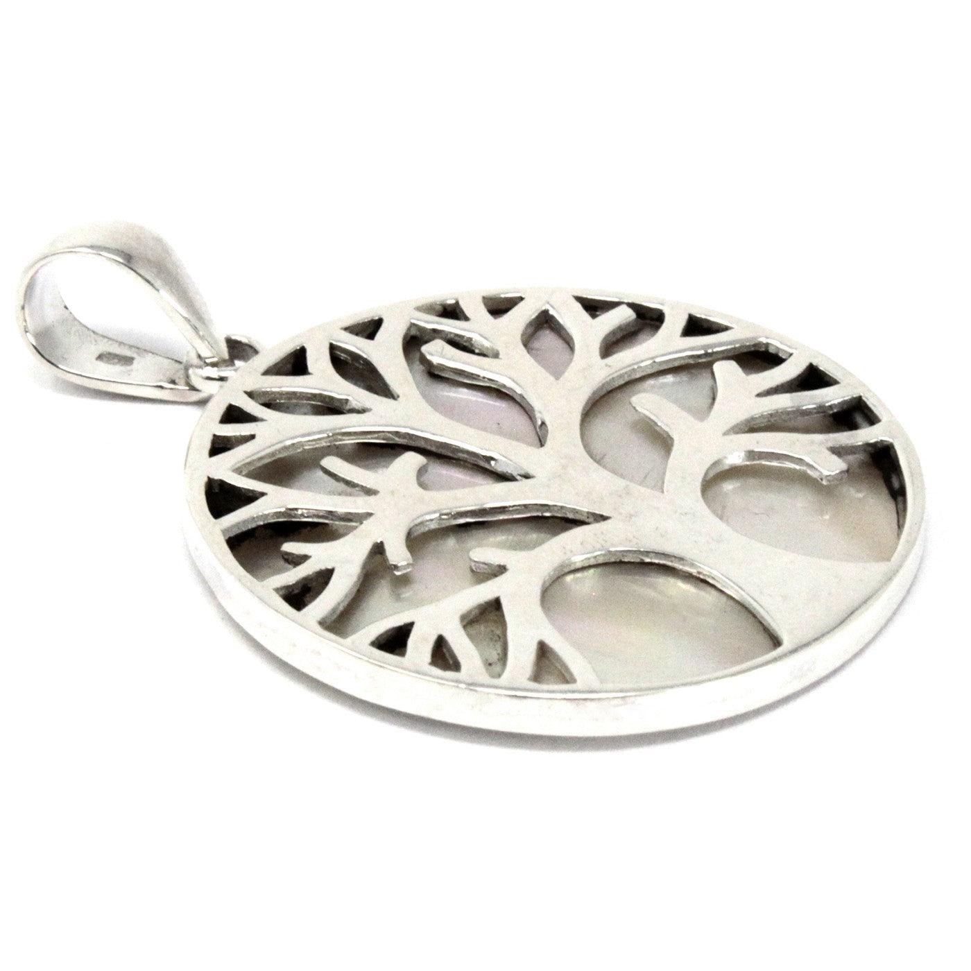 Tree of Life Silver Pendant 30mm - Mother of Pearl - DuvetDay.co.uk