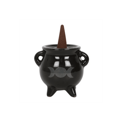Triple Moon Cauldron Ceramic Incense Holder - DuvetDay.co.uk